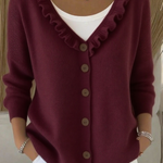 Women's Lace V-Neck Button Knitted Cardigan Sweater