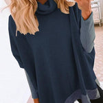 Margovil Cowl Neck Color Block Side Split Loose Pullover