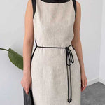 Boat Neck Sleeveless Back Slit Maxi Dress
