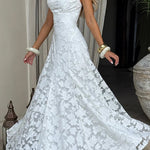 Margovil Spaghetti Strap Backless Lace-up Jacquard Maxi Dress