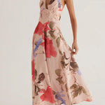 V Neck Halter Back Lace-up Floral Print Maxi Dress