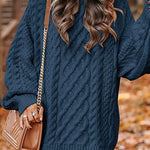 Margovil Long Sleeves Cable Knit Mini Sweater Dress