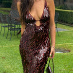 Margovil Spaghetti Strap V Neck Glitter Sequin Maxi Party Dress