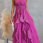 Halter Neck Waisted Ruffle Maxi Dress