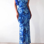 Margovil Ruffle One Shoulder Floral Print Bodycon Maxi Dress