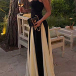 Margovil Spaghetti Strap Low Cut Color Block Swing Maxi Dress