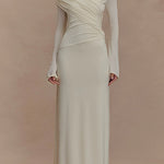 Off Shoulder Long Sleeves Ruched Solid Maxi Dress
