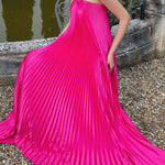 Strapless V Neck Pleated Maxi Party Dress