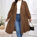 AVRIL��� - Casual Plus Size Drawstring Zip-Up Long Sleeve Hooded Coat