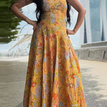Margovil Spaghetti Strap Floral Print Chiffon Maxi Dress