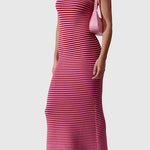 Margovil Strapless Tube Striped Knit Maxi Bodycon Dress
