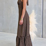 Halter Neck Backless Polka Dot Ruffle Maxi Dress
