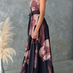 Strapless Tie Waist Floral Print Flowy Maxi Dress