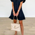 Ruffle Short Sleeves Button Up Shirt Dress