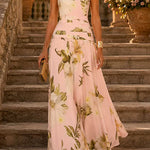 Margovil Boat Neck Sleeveless Floral Print Flowy Maxi Dress