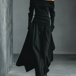Women's Black Knit Off-Shoulder Fitted Top And Woven Fabric Skirt Set
