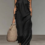 Margovil Sleeveless Linen Blend Ruffle Pocketed Maxi Dress