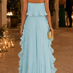Margovil Strapless Tube Ruffle Pleated Swing Maxi Dress