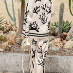 Margovil Long Sleeves Button Up Reef Print Satin Shirt