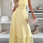 Square Neck Lace Splice Maxi Cami Dress