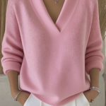Women's Casual Solid Color V-neck Sweater Top