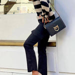 Black and white wide striped high-neck loose knit sweater