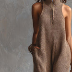 Zippered Neckline Sleeveless Knitted Jumpsuit