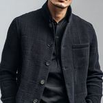 Men's Solid Textured Stand Collar Single Breasted Casual Jacket