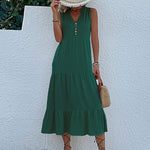 Loose Sleeveless Pleated Split-Joint V-Neck Midi Dresses