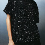Autumn and winter round neck velvet sequined nightclub short-sleeved T-shirt top