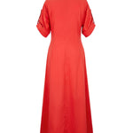 A-Line High Waisted Pleated Solid Color V-Neck Maxi Dresses Shirt Dress