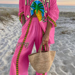 Pineapple Print Oversized Shirt and Elastic Waist Pocket Pants Set