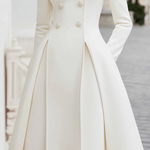 A-Line High Waisted Buttoned Pleated Pockets Solid Color Stand Collar Midi Dresses Overcoat