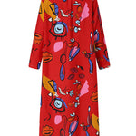 Long Sleeves Loose Buttoned Pockets Printed Lapel Maxi Dresses Shirt Dress