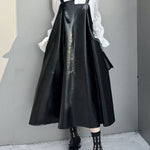 A-Line Loose Asymmetric Pleated Solid Color Split-Joint Square-Neck Midi Dresses Slip Dress
