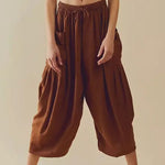 Cotton And Linen High-waist Pleated Wide Leg Casual Trousers