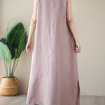 A-Line Loose Solid Color Round-Neck Midi Dresses