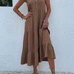 Loose Sleeveless Pleated Split-Joint V-Neck Midi Dresses