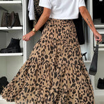 Unique and Comfortable Leopard Print Elastic Waist A-line Layered Maxi Skirt