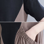 Original Loose Split-Joint Contrast Color Midi Dress