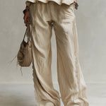 Bohemian Style Ruffled Vest & Straight-leg Pants Set With Lace Trim