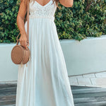 OFF WHITE MAXI DRESS WITH OPEN BACK AND FRAYED HEM