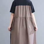 Original Loose Split-Joint Contrast Color Midi Dress