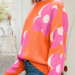 Pink & Orange Floral Cable Knitted Sweater