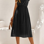 Sweet Elegant Solid V Neck A Line Short Sleeve Dress