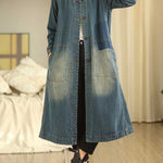 A-Line Long Sleeves Buttoned Pockets Round-Neck Midi Dresses Outerwear