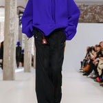 Loose Puff Sleeves Asymmetric Split-Joint Zipper Stand Collar Outerwear