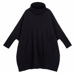 Super Loose Black High-Neck Knitting Batwing Sleeves Sweater Dress