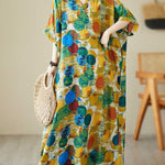 Batwing Sleeves Half Sleeves Contrast Color Polka-Dot V-Neck Maxi Dresses