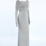 Long Sleeves Skinny Pleated Solid Color Split-Joint Off-The-Shoulder Evening Dresses Maxi Dresses